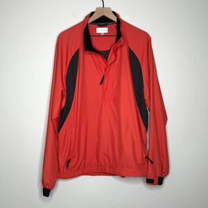 Cutter & Buck Mens Jacket Large Orange Black Pullover 1/4 Zip Windbreaker Active